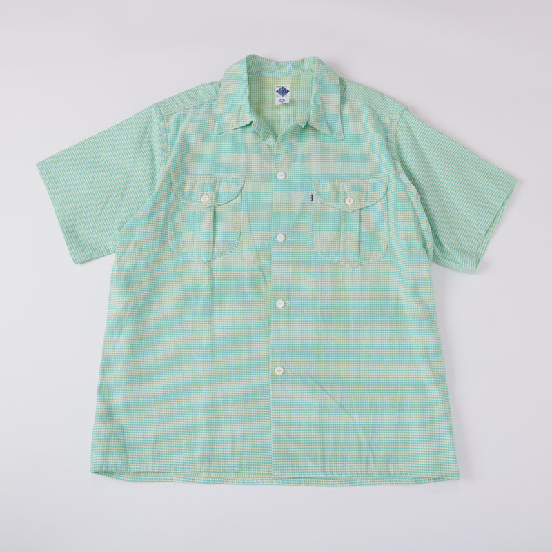 Light Shirt Short Sleeve : gingham check summer green sht-36 "Dead Stock" / M