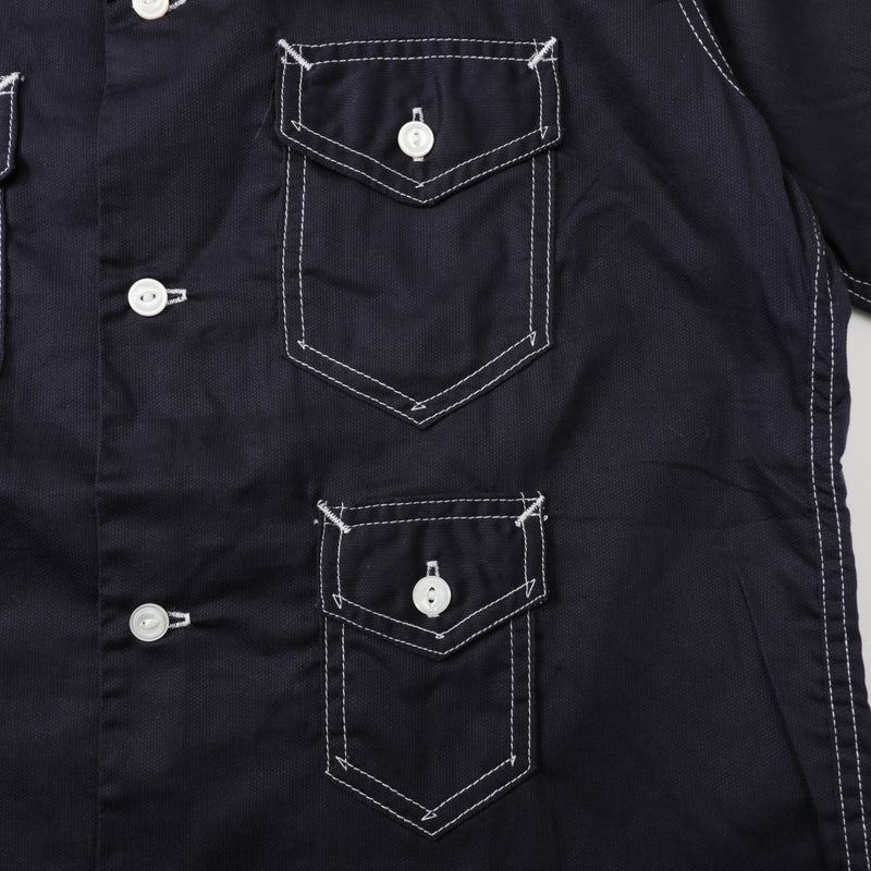 Mr.Brown Short Sleeve : waffle cotton navy "Dead Stock"