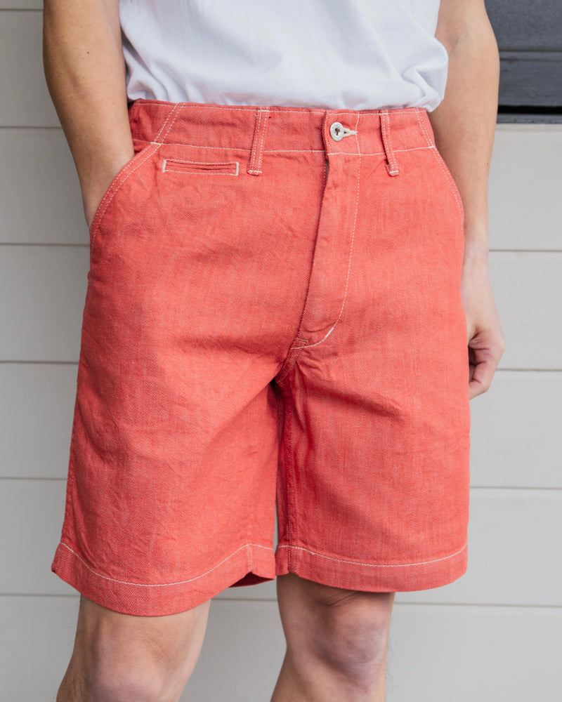 Post Overalls x Battenwear : New Maker Shorts Color Denim salmon